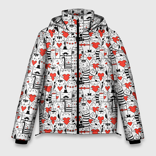 Мужская зимняя куртка Котики держат сердечки / 3D-Черный – фото 1