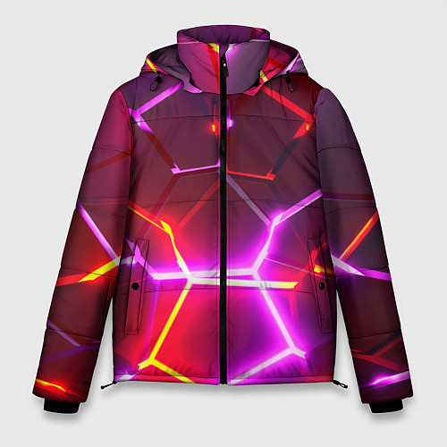 Мужская зимняя куртка Красные плиты с фиолетовым свечением / 3D-Светло-серый – фото 1