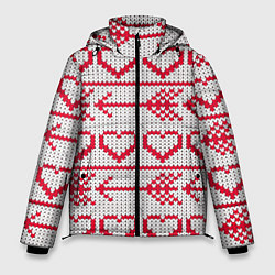 Куртка зимняя мужская Сердца и стрелы в вязанном стиле, цвет: 3D-красный