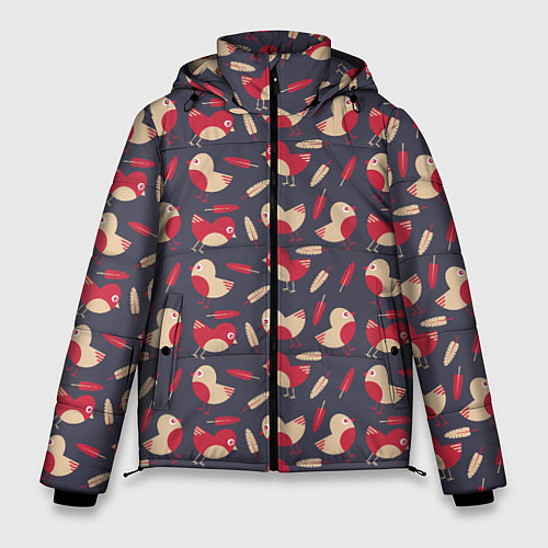 Мужская зимняя куртка Паттерн с птицами и перьями / 3D-Черный – фото 1