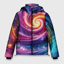 Куртка зимняя мужская Космическая галактическая спираль - неоновое свече, цвет: 3D-черный