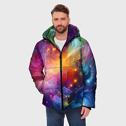 Куртка зимняя мужская Геометрический неоновый космос - нейросеть, цвет: 3D-черный — фото 2