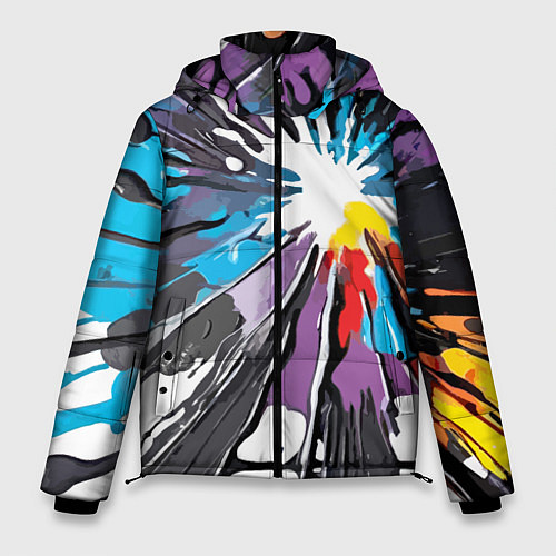 Мужская зимняя куртка Кляксы краски - абстракция / 3D-Черный – фото 1