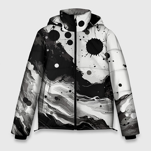 Мужская зимняя куртка Чёрно-белая абстракция - кляксы / 3D-Черный – фото 1