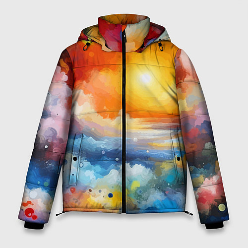 Мужская зимняя куртка Закат солнца - разноцветные облака / 3D-Черный – фото 1