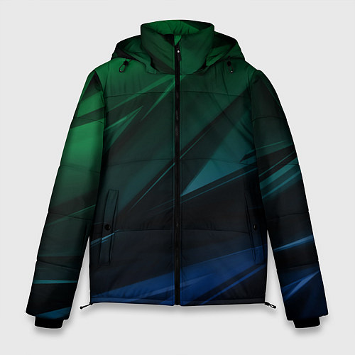 Мужская зимняя куртка Зелено-синие абстрактные объемные полосы / 3D-Черный – фото 1