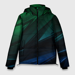 Куртка зимняя мужская Зелено-синие абстрактные объемные полосы, цвет: 3D-черный