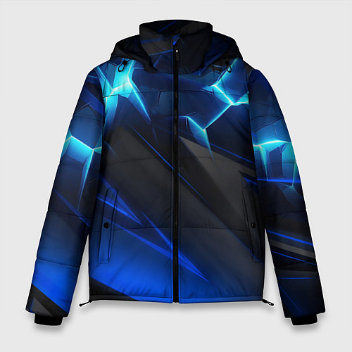 Мужская зимняя куртка Абстракция синяя из градиента и линий / 3D-Черный – фото 1