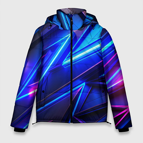 Мужская зимняя куртка Яркие неоновые геометрические линии / 3D-Светло-серый – фото 1