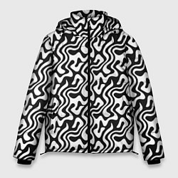 Куртка зимняя мужская Черно-белый узор с абстрактными линиями, цвет: 3D-черный