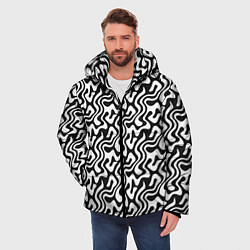 Куртка зимняя мужская Черно-белый узор с абстрактными линиями, цвет: 3D-черный — фото 2
