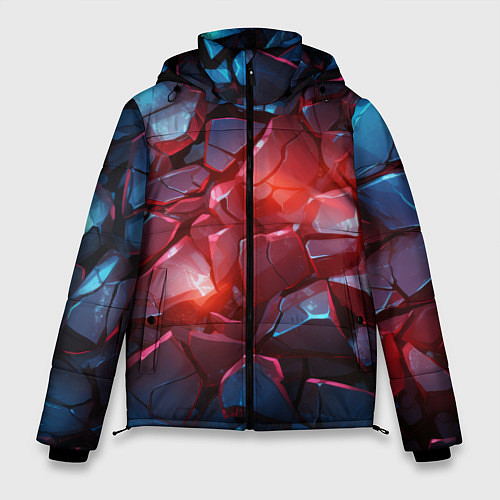 Мужская зимняя куртка Синие камни с красным светом / 3D-Черный – фото 1