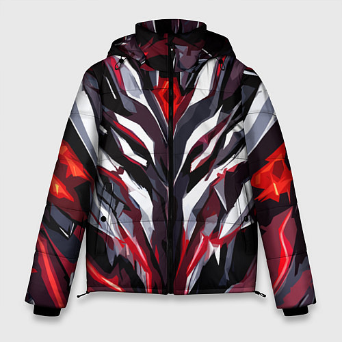 Мужская зимняя куртка Хаотичная красно-белая абстракция / 3D-Черный – фото 1