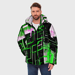 Куртка зимняя мужская Хаотичная зелёно-белая абстракция, цвет: 3D-черный — фото 2