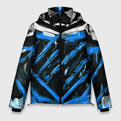 Мужская зимняя куртка Blue and white abstraction on a black background / 3D-Светло-серый – фото 1