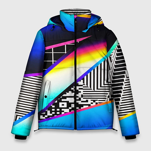 Мужская зимняя куртка Neon stripes geometry / 3D-Черный – фото 1