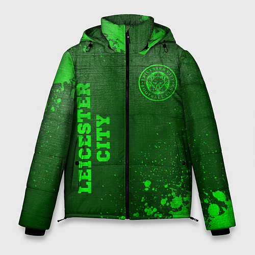 Мужская зимняя куртка Leicester City - green gradient вертикально / 3D-Черный – фото 1