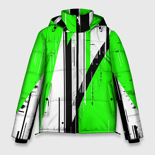 Мужская зимняя куртка Black and white vertical stripes on a green backgr / 3D-Черный – фото 1