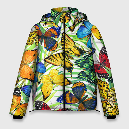 Мужская зимняя куртка Тропические бабочки / 3D-Черный – фото 1