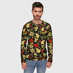Лонгслив мужской Хохлома золотые лебеди, цвет: 3D-принт — фото 2