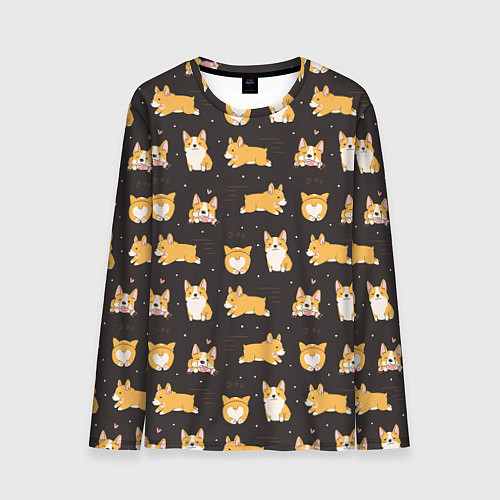 Мужской лонгслив Вельш корги бемброк - забавные щенки паттерн / 3D-принт – фото 1