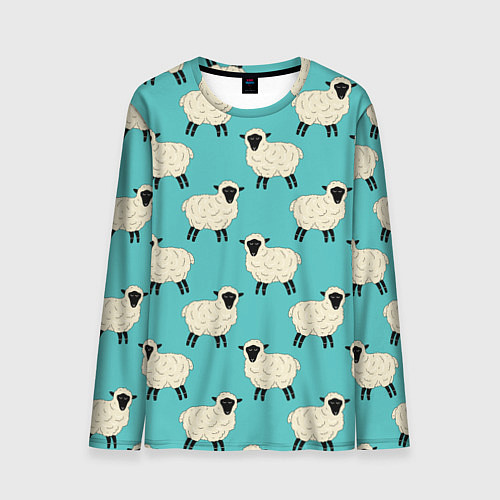 Мужской лонгслив Овечки паттерн на бирюзовом / 3D-принт – фото 1