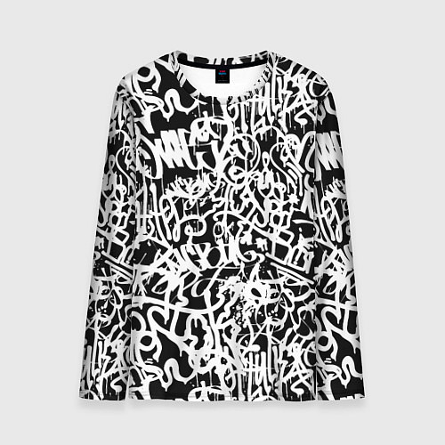 Мужской лонгслив Graffiti white on black / 3D-принт – фото 1