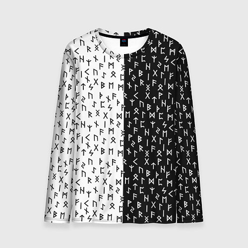 Мужской лонгслив Руны чёрно-белое / 3D-принт – фото 1