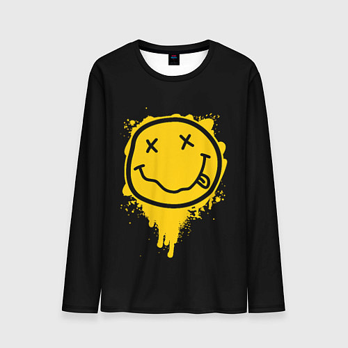 Мужской лонгслив NIRVANA LOGO SMILE, БРЫЗГИ КРАСОК / 3D-принт – фото 1