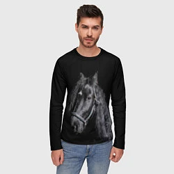 Лонгслив мужской Лошадь на черном фоне, цвет: 3D-принт — фото 2