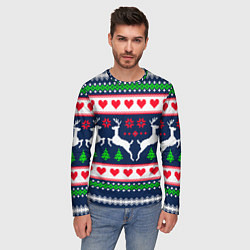 Лонгслив мужской Новогодние олени: узор, цвет: 3D-принт — фото 2