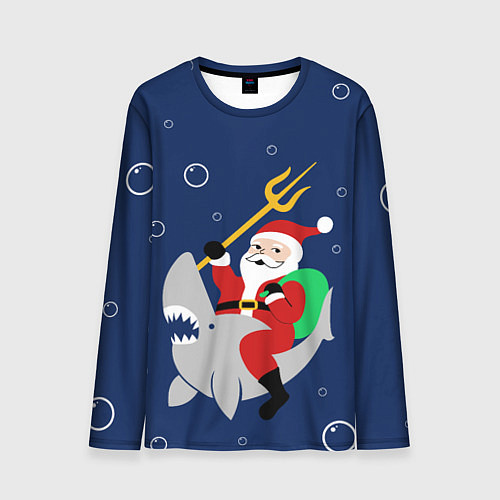 Мужской лонгслив САНТА КЛАУС НА АКУЛЕ SANTA / 3D-принт – фото 1