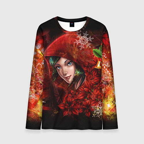 Мужской лонгслив КРАСНАЯ ДЕВИЦА НОВОГДНИЙ УЗОР, НОВЫЙ ГОД 2022 / 3D-принт – фото 1