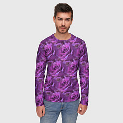 Лонгслив мужской Фиолетовые цветы паттерн, цвет: 3D-принт — фото 2