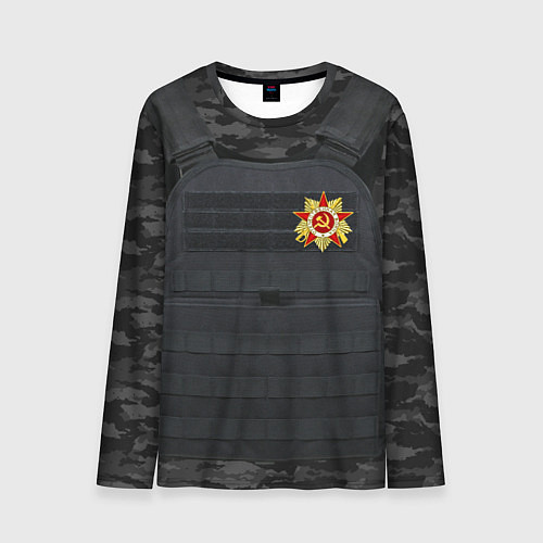 Мужской лонгслив БРОНЕЖИЛЕТ 9 МАЯ ДЕНЬ ПОБЕДЫ / 3D-принт – фото 1