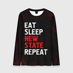 Лонгслив мужской Eat Sleep New State Repeat - Потертости, цвет: 3D-принт