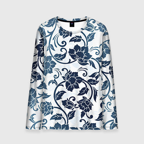 Мужской лонгслив Гжелевые цветы / 3D-принт – фото 1