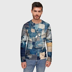 Лонгслив мужской Patchwork Jeans Осень Зима 2023, цвет: 3D-принт — фото 2