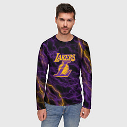 Лонгслив мужской Лейкерс Lakers яркие молнии, цвет: 3D-принт — фото 2