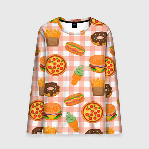 Мужской лонгслив PIZZA DONUT BURGER FRIES ICE CREAM pattern / 3D-принт – фото 1