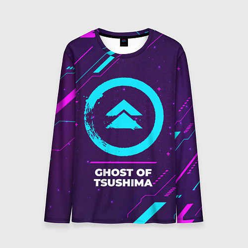 Мужской лонгслив Символ Ghost of Tsushima в неоновых цветах на темн / 3D-принт – фото 1