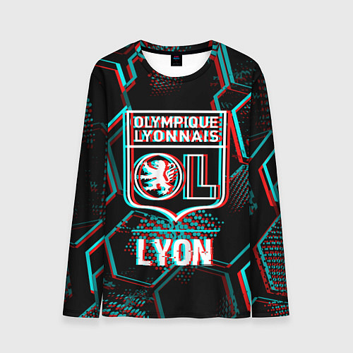 Мужской лонгслив Lyon FC в стиле Glitch на темном фоне / 3D-принт – фото 1