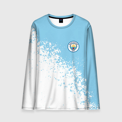 Мужской лонгслив Manchester city белые брызги на голубом фоне / 3D-принт – фото 1