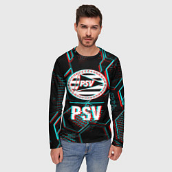 Лонгслив мужской PSV FC в стиле Glitch на темном фоне, цвет: 3D-принт — фото 2
