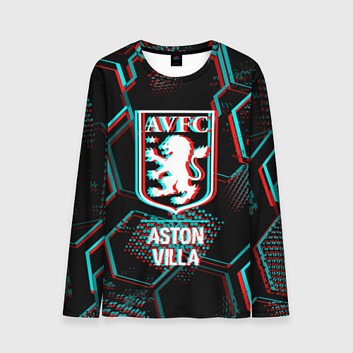 Мужской лонгслив Aston Villa FC в стиле Glitch на темном фоне / 3D-принт – фото 1