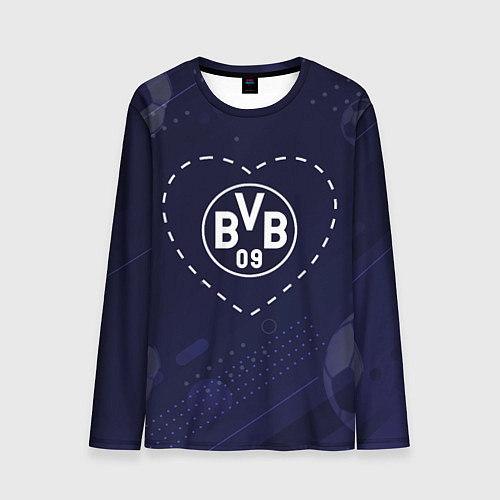Мужской лонгслив Лого Borussia в сердечке на фоне мячей / 3D-принт – фото 1
