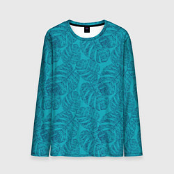Лонгслив мужской Синие листья монстеры на голубом, цвет: 3D-принт