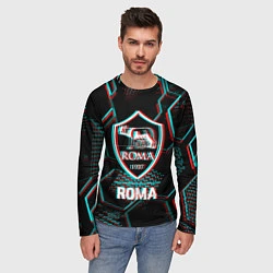 Лонгслив мужской Roma FC в стиле Glitch на темном фоне, цвет: 3D-принт — фото 2