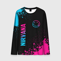 Мужской лонгслив Nirvana - neon gradient: символ и надпись вертикал