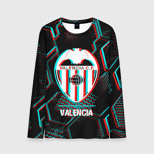 Мужской лонгслив Valencia FC в стиле glitch на темном фоне / 3D-принт – фото 1